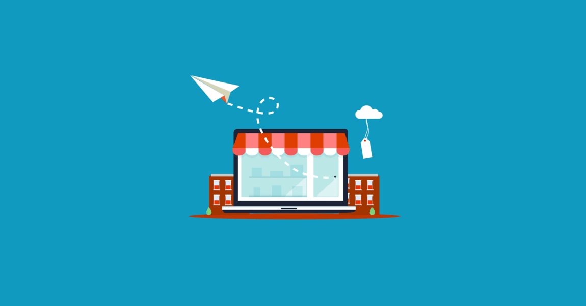 Illustration of a storefront with ecommerce